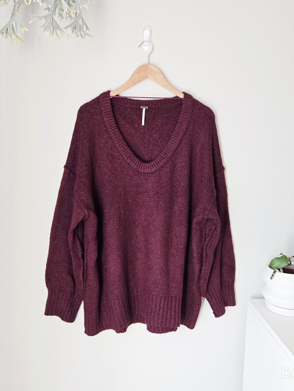 Free People | Deep Berry Red V-Neck Knit Sweater